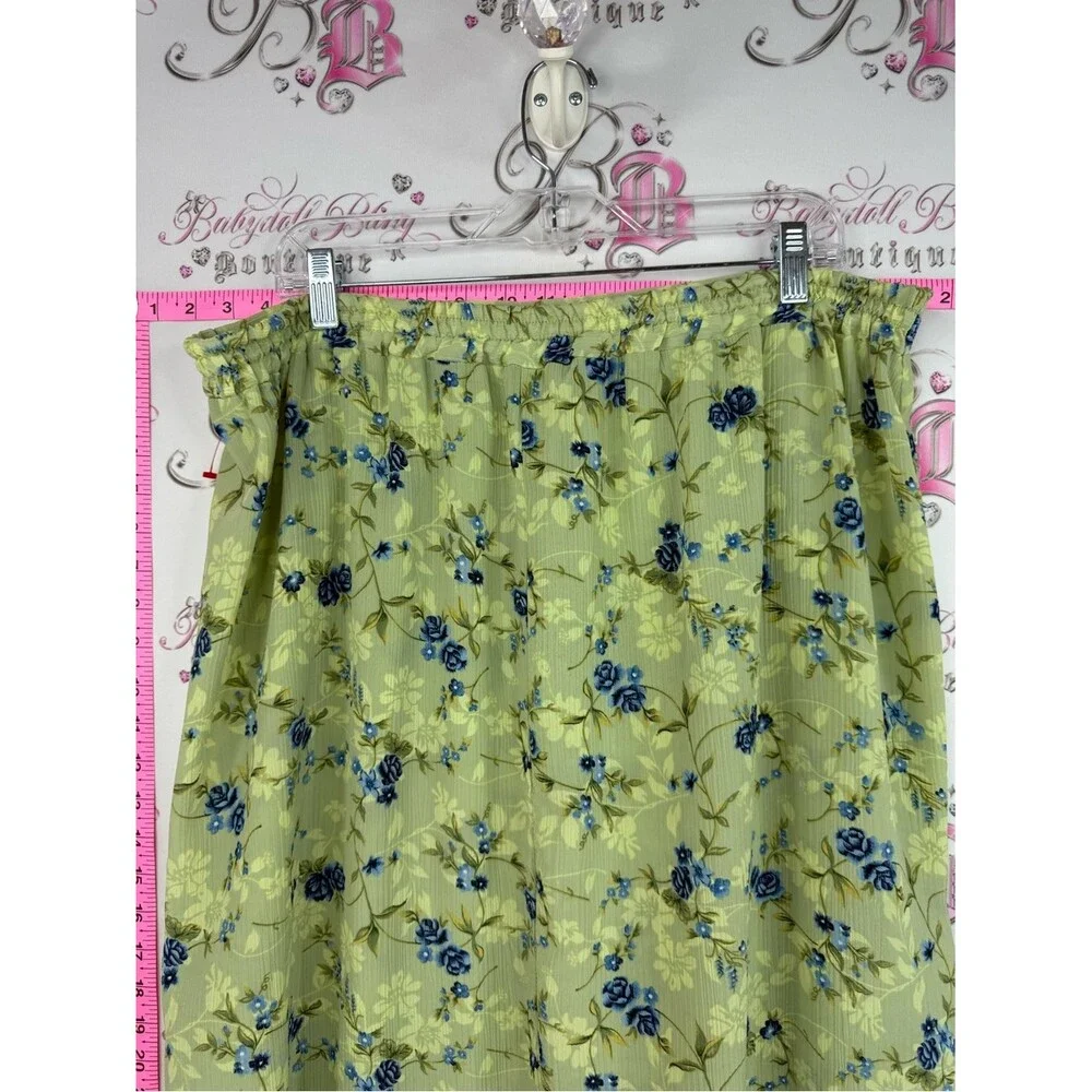 TRULY skirt midi Light Green Midi Skirt with Blue Floral Print